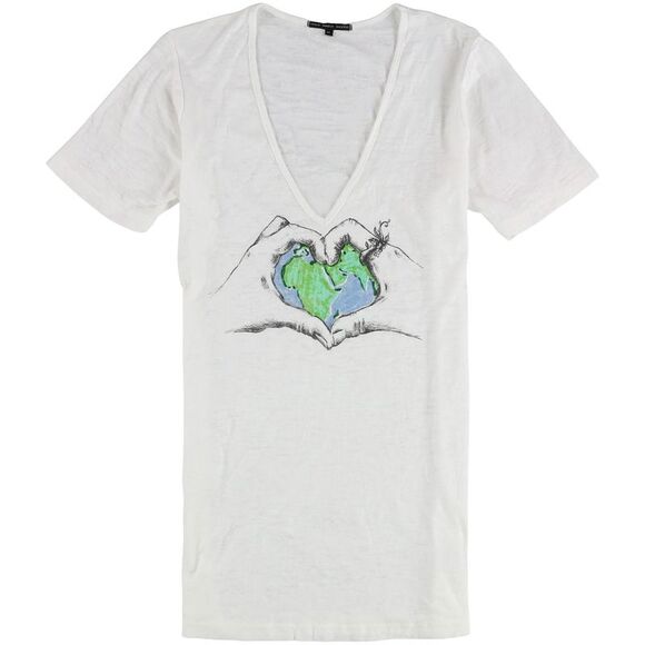 TRULY MADLY DEEPLY Tops - TRULY MADLY DEEPLY Womens Heart And Earth Graphic T-Shirt, White, M, DM